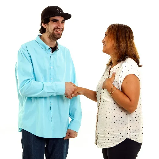A man and a woman shaking hands