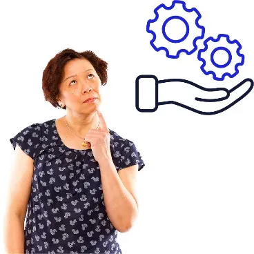 A woman looking up thinking about services and supports.