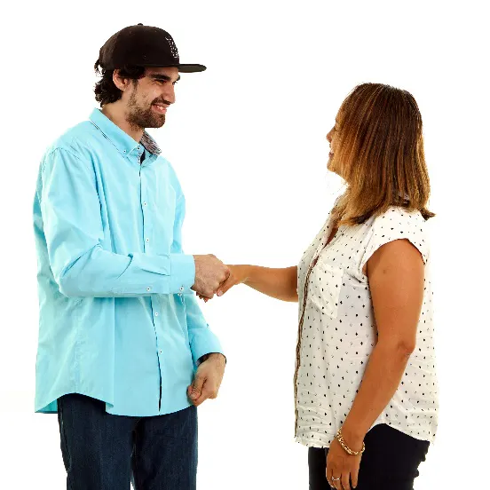 A man and a woman shaking hands