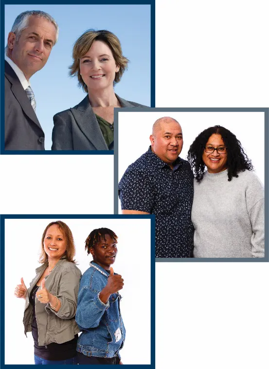 3 images of men and women standing together