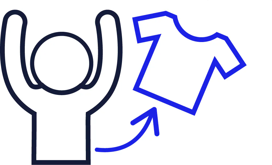 An undressed person with an arrow pointing to a shirt.