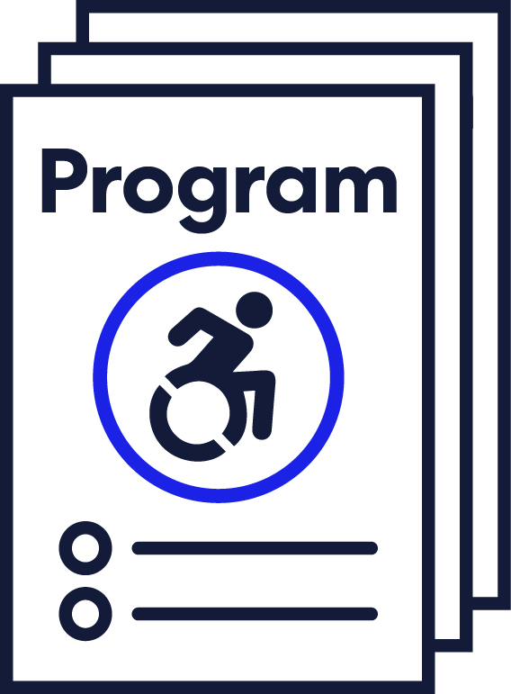 A large document that says 'Program' and an accessibility icon.