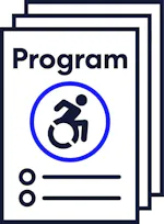 A large document that says 'Program' and an accessibility icon.