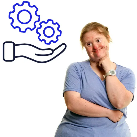 A woman looking up thinking about services and supports.