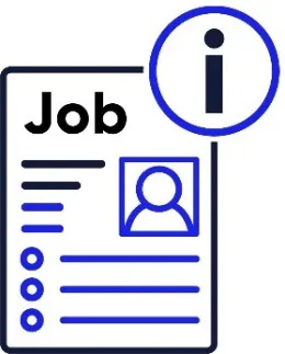 A document that says job. There is a picture of a person on the document and an information icon.