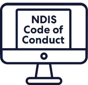 Icon of a computer. On the screen it says NDIS Code of Conduct.