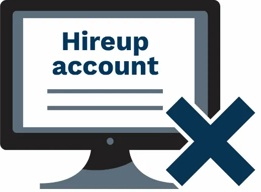 Hireup account on a computer with a cross icon next to it. 