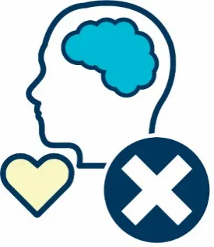 An icon of a brain, a heart icon and a cross