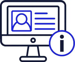 A profile on a computer screen with an information icon.