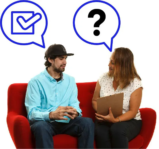 A woman asks a man a question and he consents.