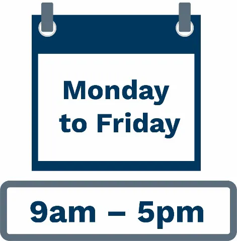 Calendar icon with Monday to Friday, 9am to 5pm on it