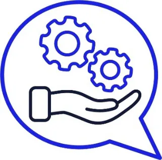 A speech bubble with an icon showing supports and services.