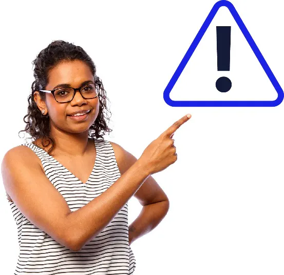 A woman points to a risk icon.