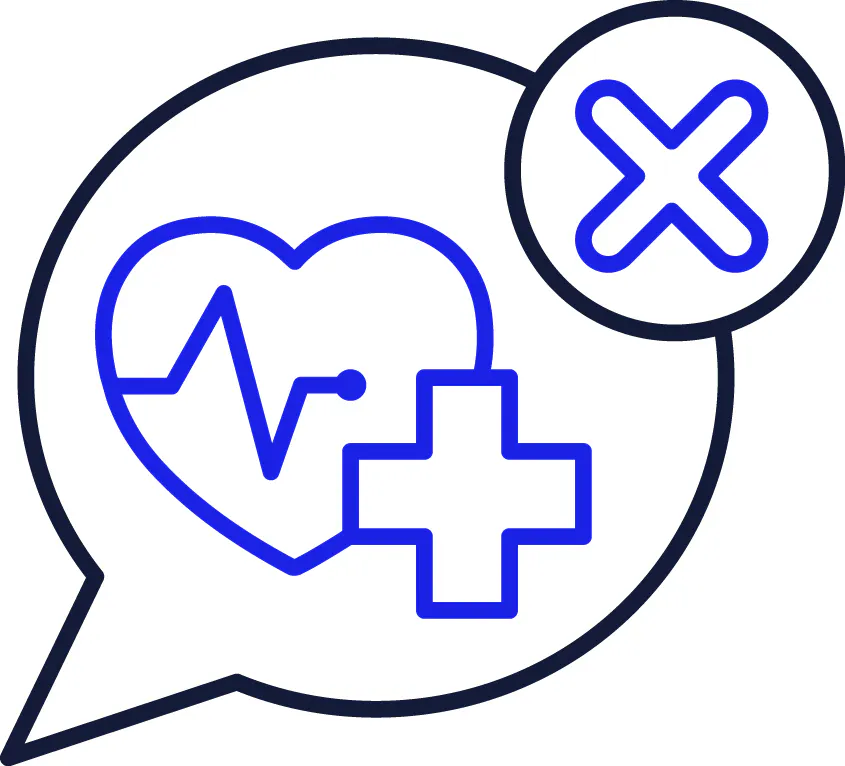 A cross next to a speech bubble with a health icon in it.