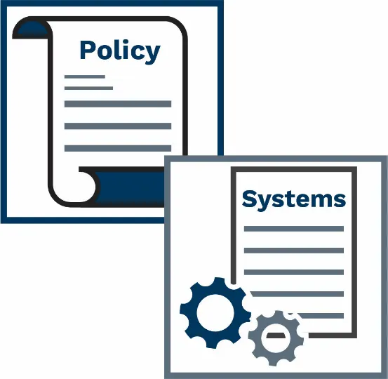 Policy document icon and systems icon