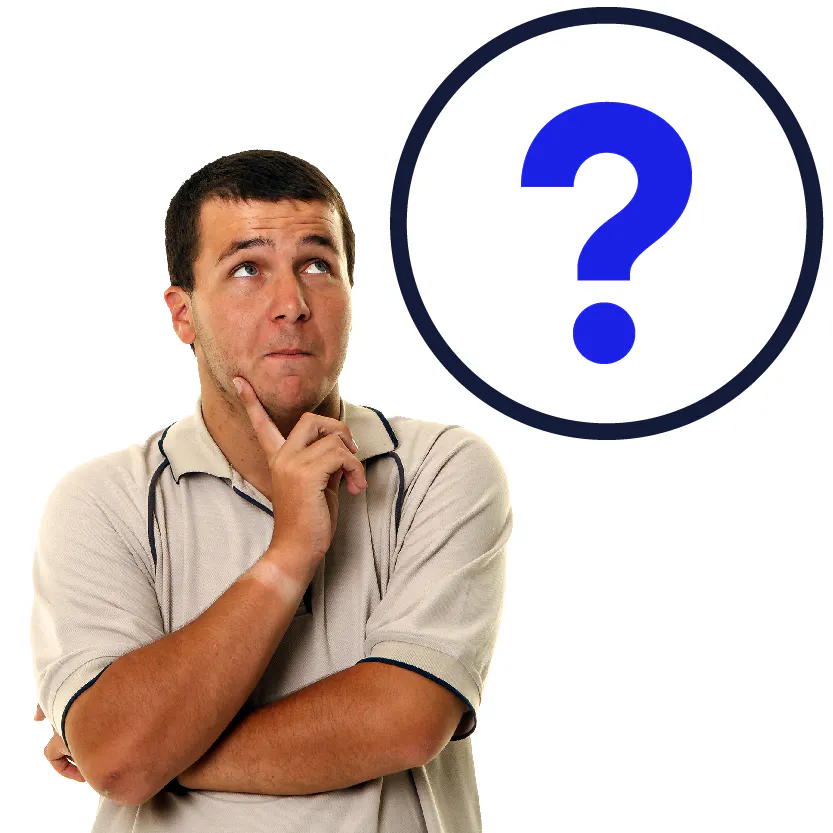 A person thinking and a question mark.