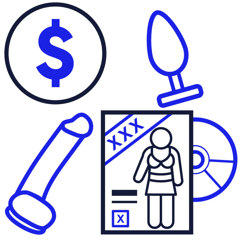 A dollar sign, a dildo, an anal plug and an adult film.