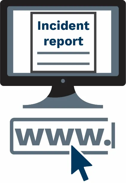 Incident report on a computer and a website address icon