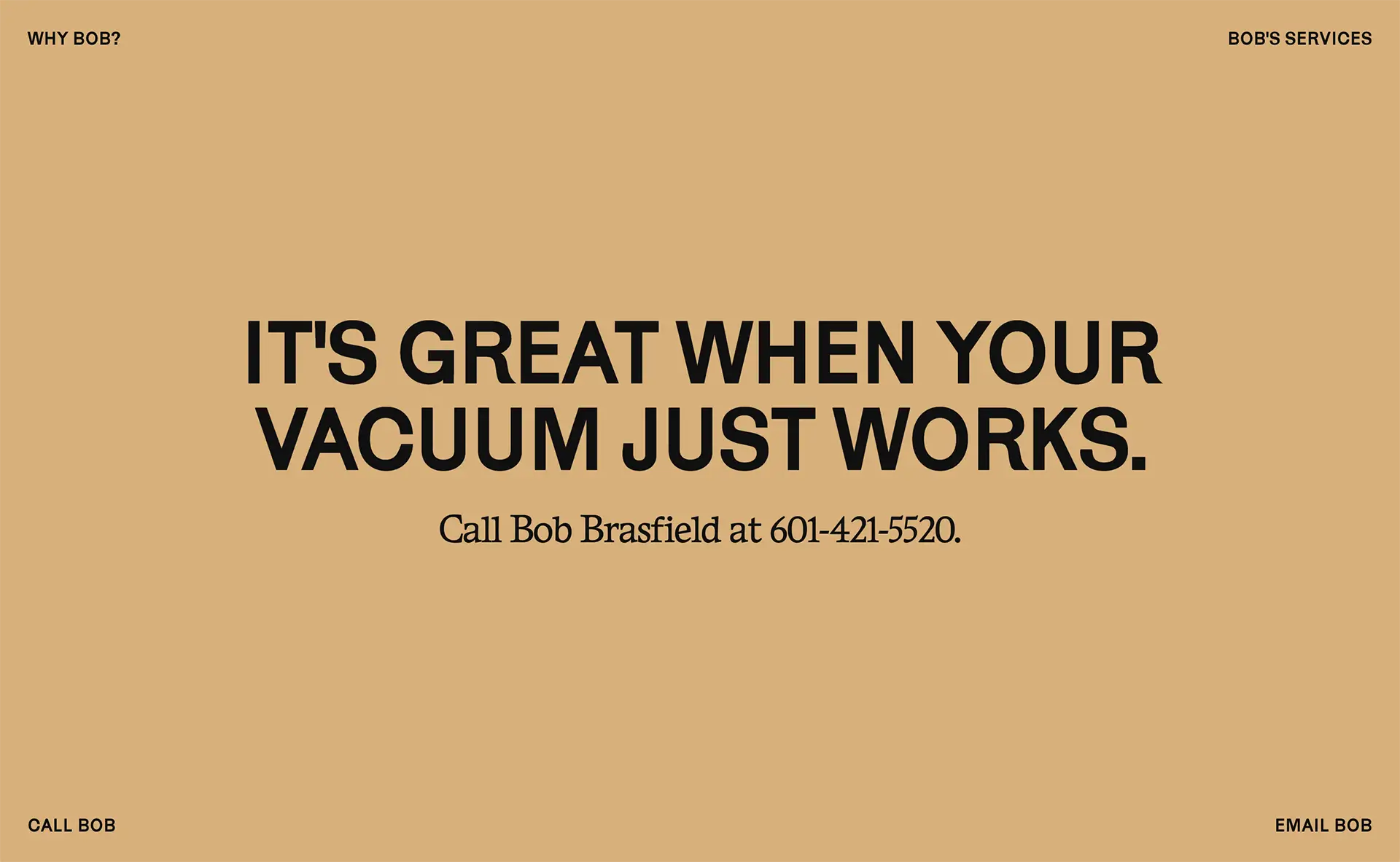 Black text on a light brown background, which reads IT'S GREAT WHEN YOUR VACUUM JUST WORKS