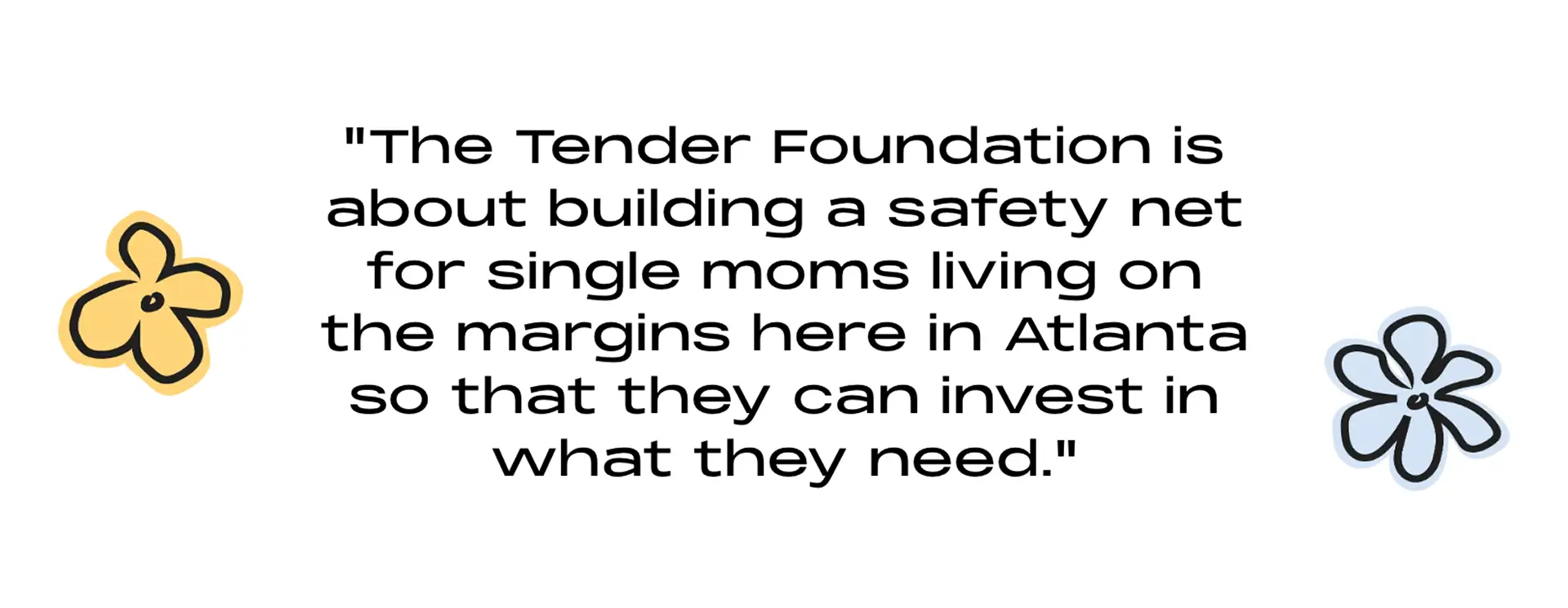 Screenshot of the front end of a website, which reads - The Tender Foundation is about building a safety net for single moms living on the margins here in Atlanta so that they can invest in what they need