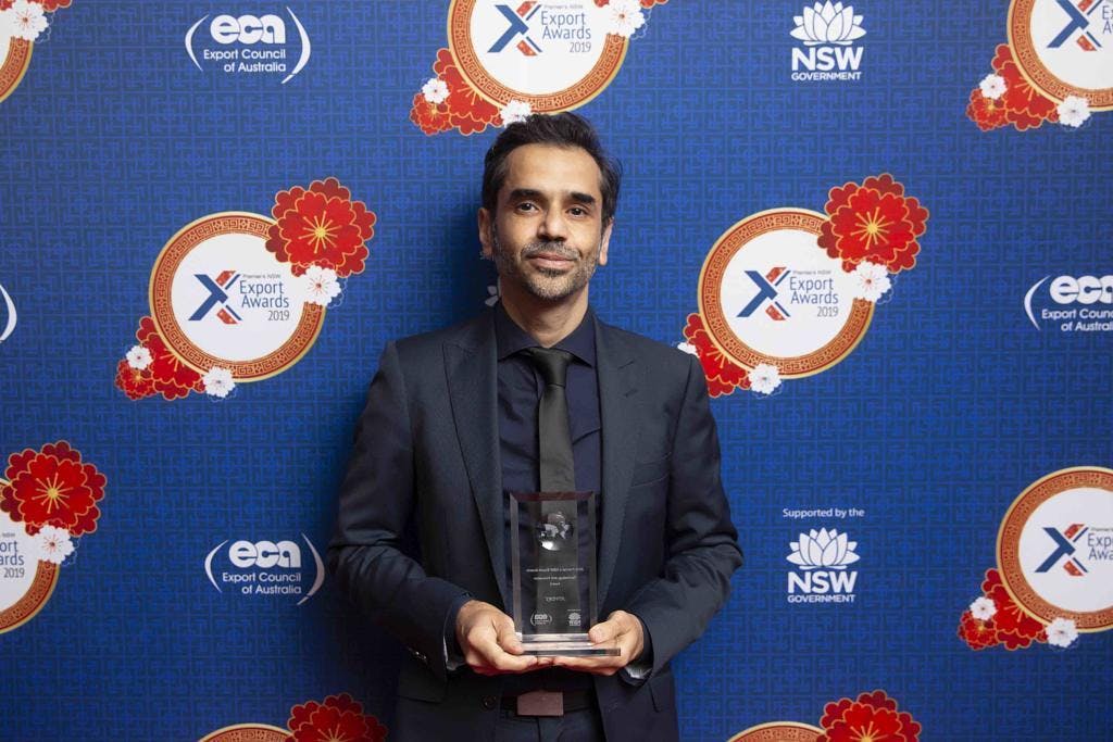 HIVERY COO Franki Chamaki at Export Awards 2019, where HIVERY won Export Council of Australia's Technology and Innovation Award