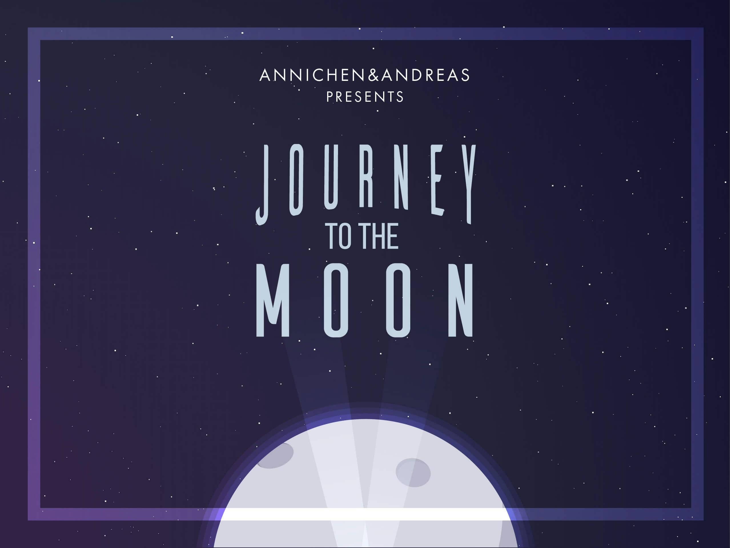 Moon on a field of stars. The title card for "Journey to the Moon".