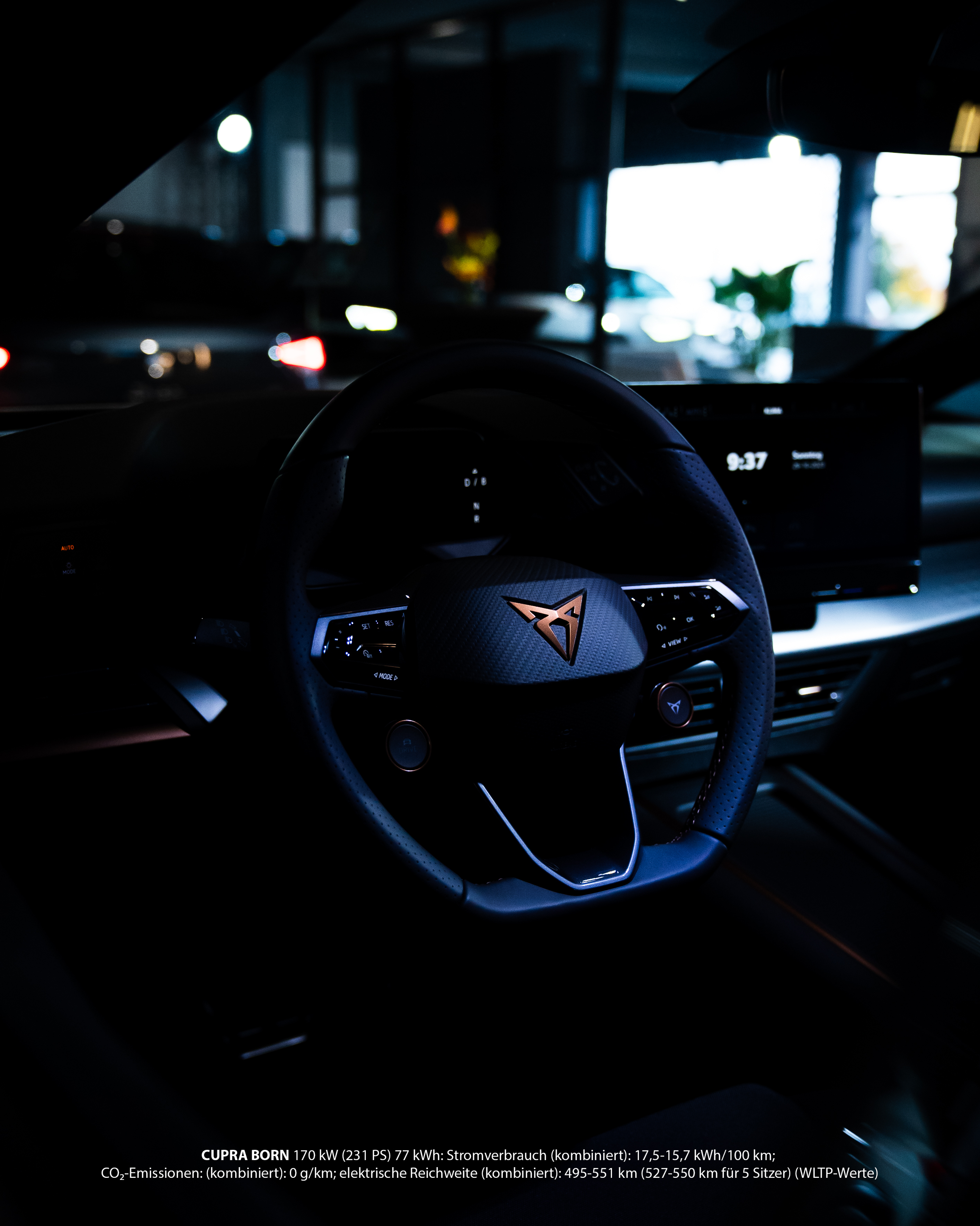 Detailaufnahme des Lenkrads im CUPRA Born