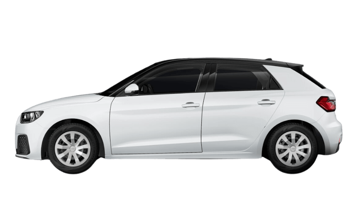 Weißer Audi A1 Sportback auf transparentem Hintergrund