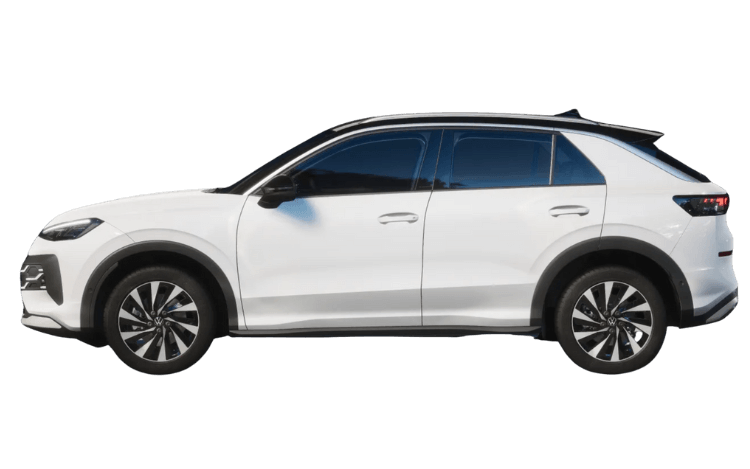 Weißer VW T-Roc Trend Edition auf transparentem Hintergrund