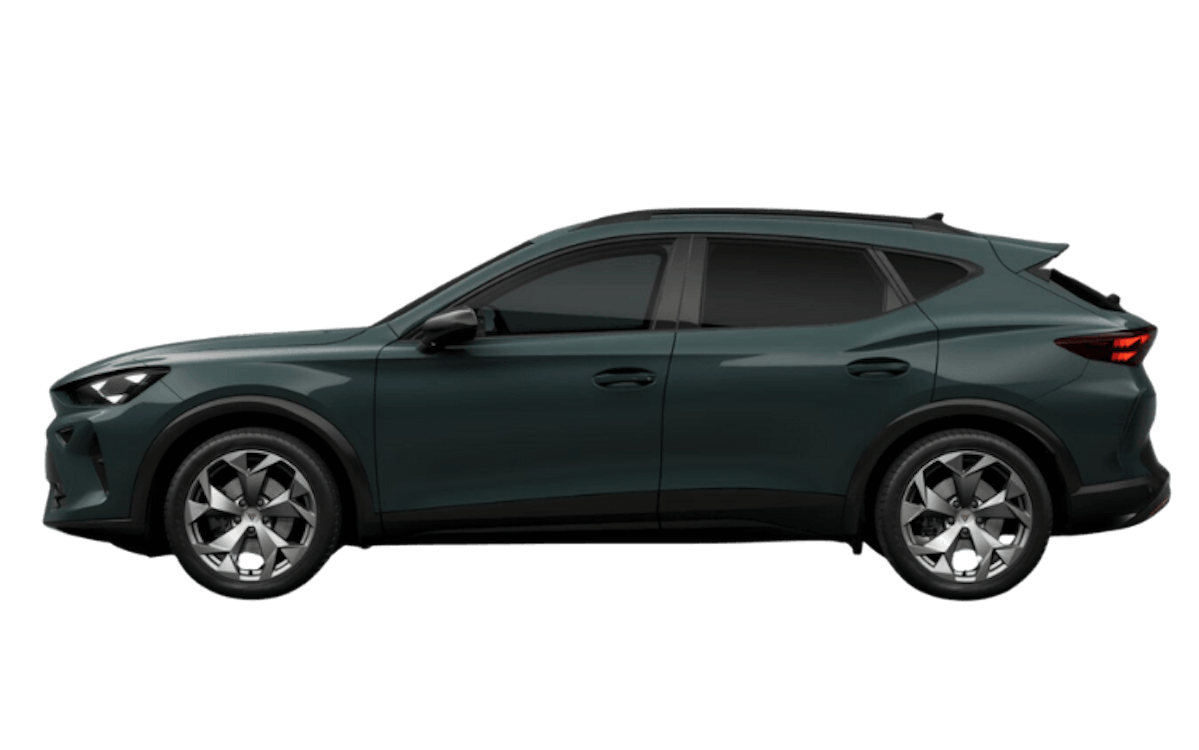 Dunkelgrüner Cupra Formentor mit transparenten Hintergrund