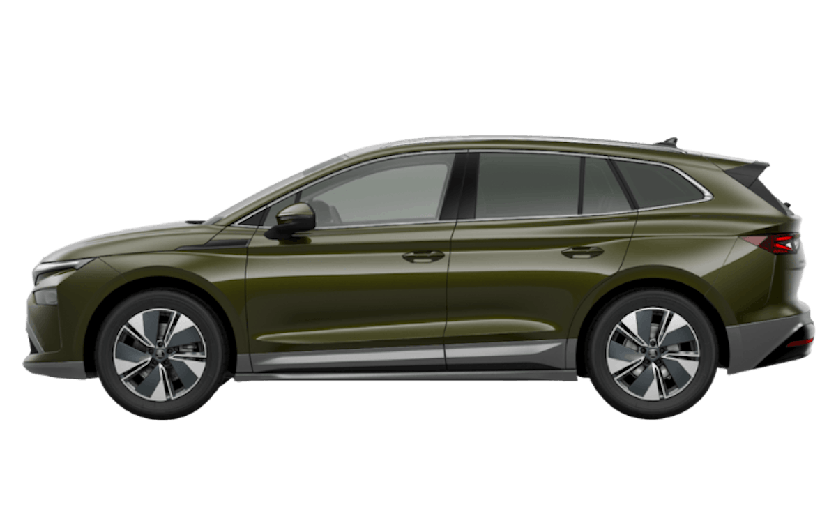 Grüner Skoda Enyaq auf transparenten Hintergrund