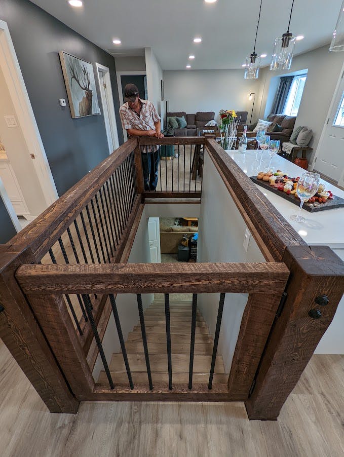 Rustic wood framed stairwell