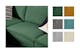 Montage présentant le revêtement Poppy en velours côtelé pour la série Fort Dodge, par kollected, dans ses coloris vert, bleu pétrole, jaune moutarde, beige, gris clair et gris foncé, pour un style bohème ou rétro.