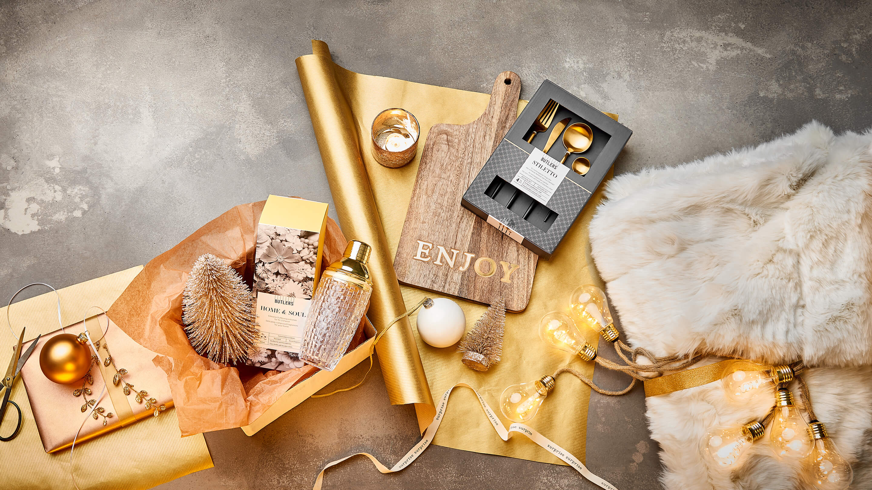 Weihnachtsgeschenke Lichterketten Besteck Decke BUTLERS