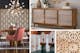 Collage mit Inspirationen für das Design der home24 Exklusivmarke kollected wie Ornamenten an marokkanischen Gebäuden, dazu Sideboard Buuda mit Fronten im verspielten Mandalamustern, daneben ein glamouröser Samtstuhl vor einer Tapete im Art-Déco-Stil.