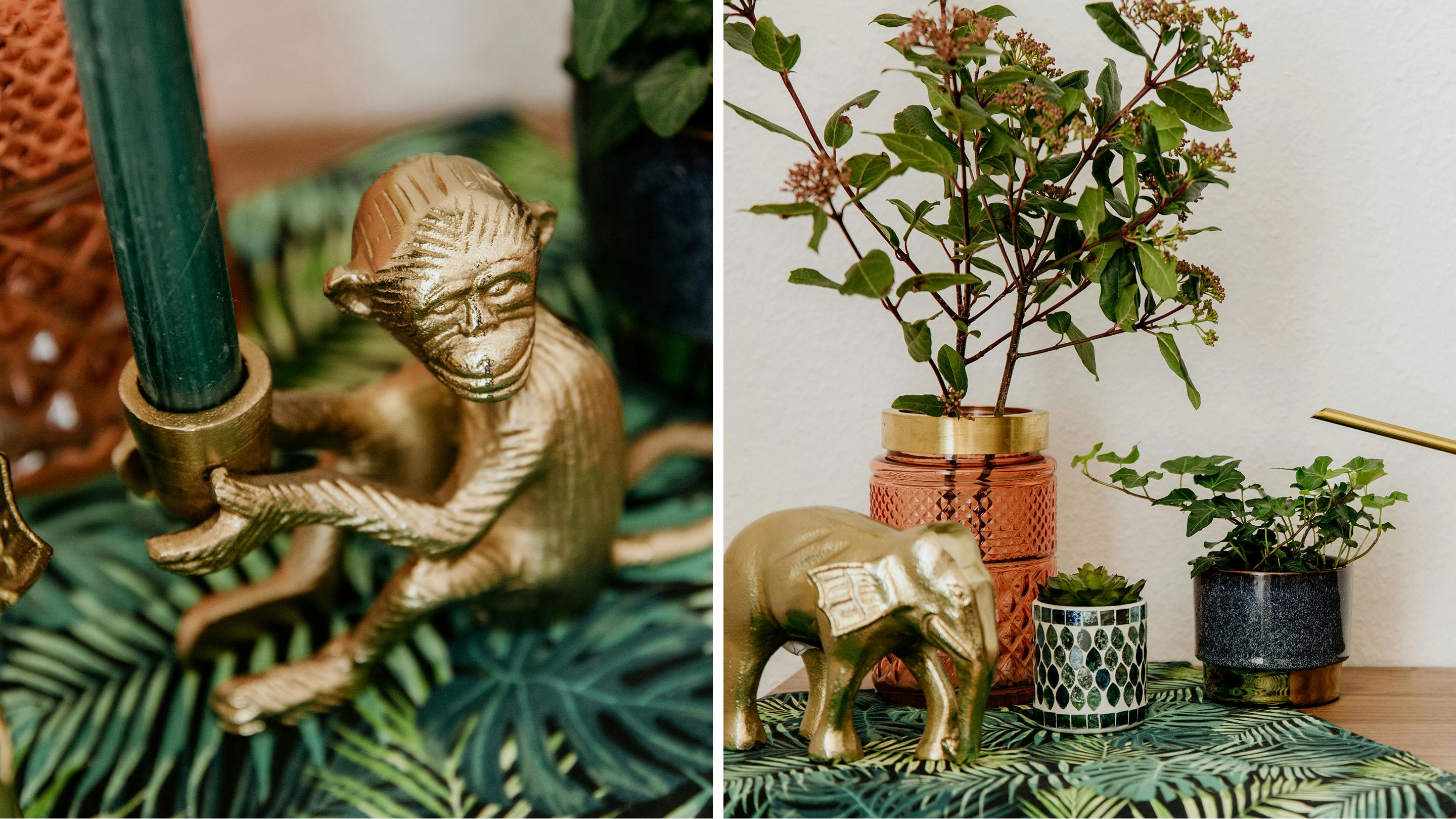 Gold und Grün gehen gut zusammen (Marke der Vasen und Deko-Objekte: Butlers).