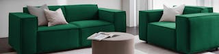 Grünes 2-Sitzer-Sofa und Sessel in geradlinigem, modernem Design