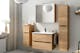 Badezimmer mit Holzmöbeln und Spiegelschrank von nobilia, die vor weißen Wänden hängen