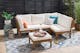 Modulaire tuinmeubels uit de home24-serie Lexi van aciachout met witte bekleding en gekleurde sierkussens