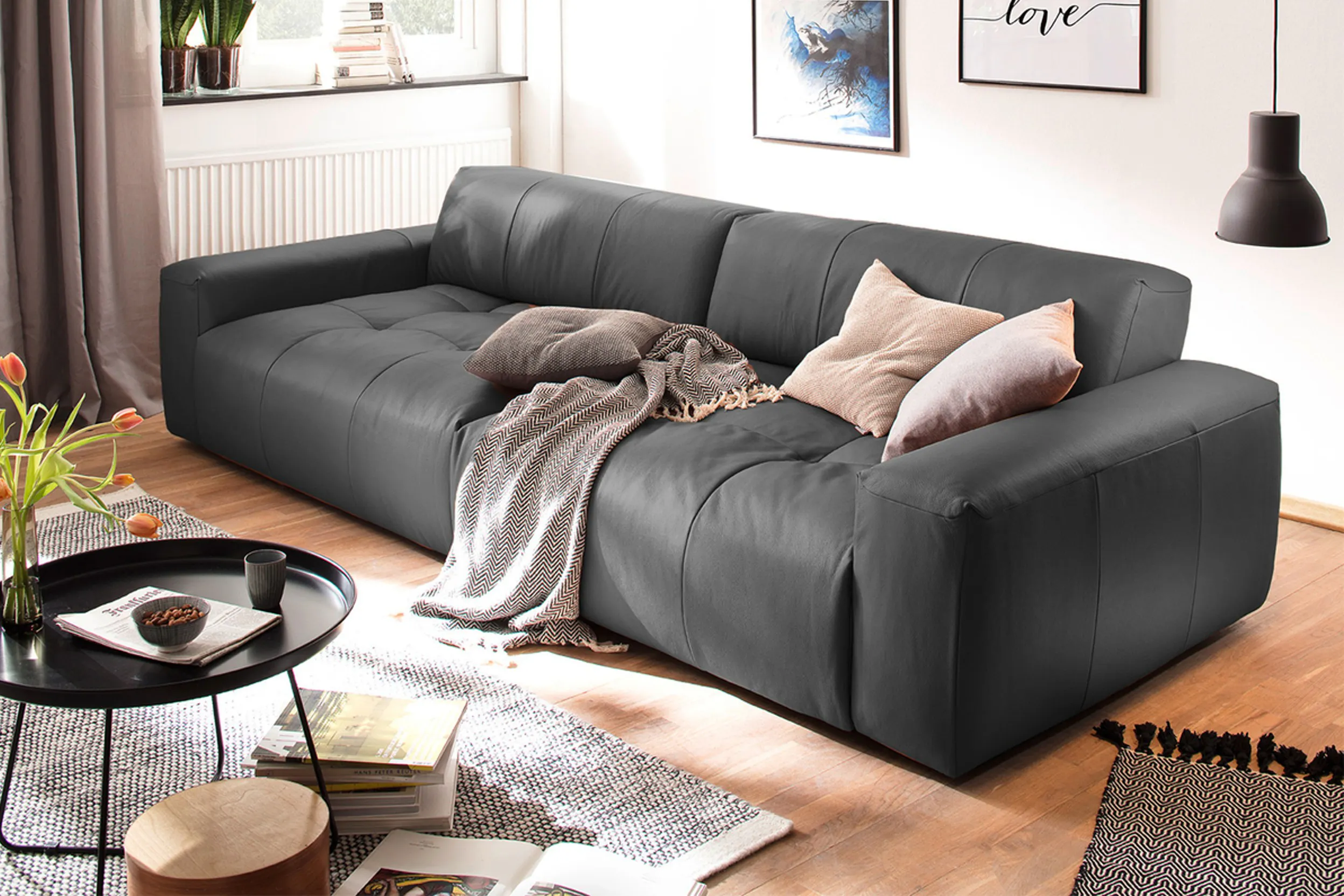 Premium Ledercouch Schwarze Ledercouch Textur