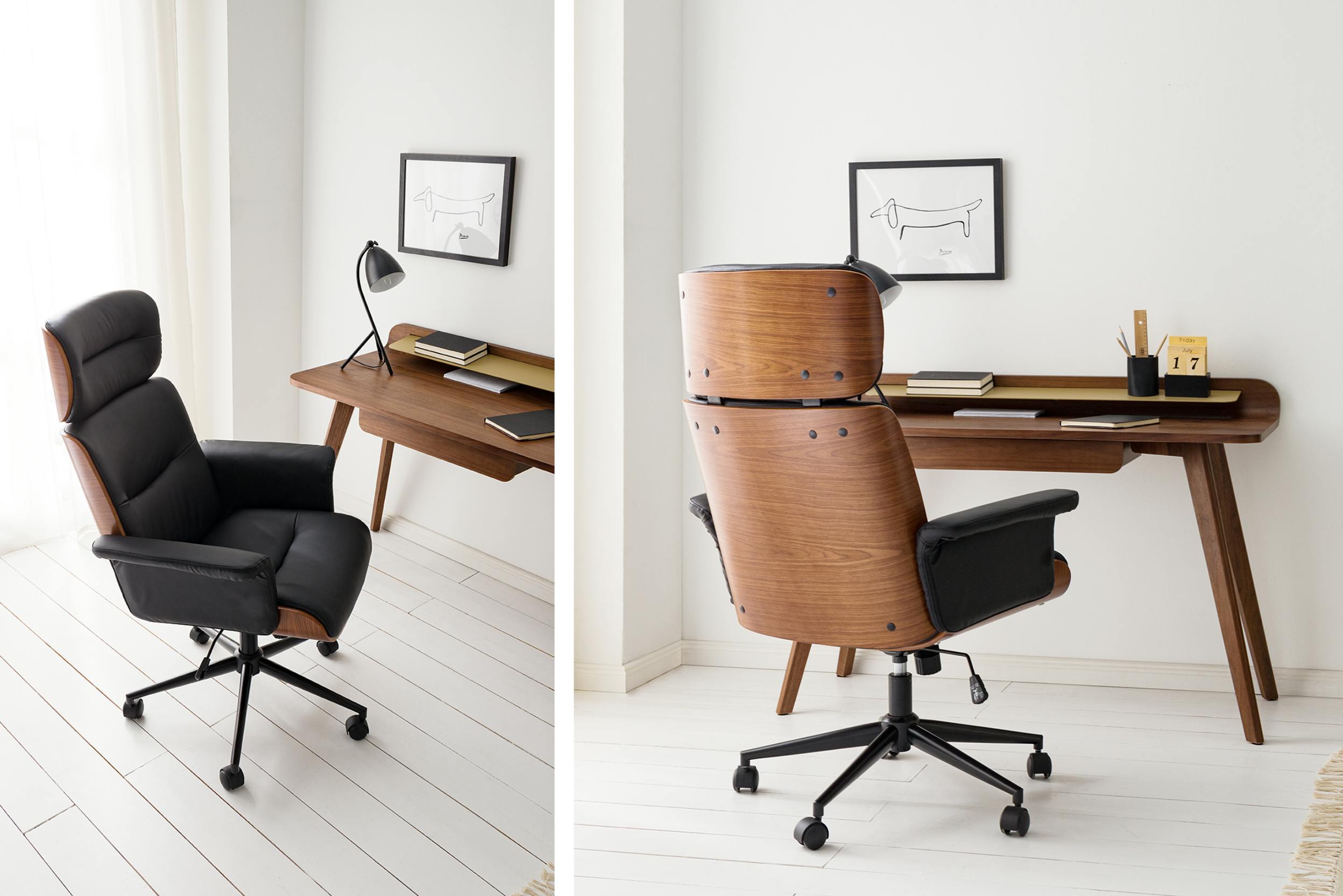Bureau stoel met hout en kunstleer, houten bureau
