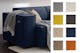 Dunkelblaues Sofa KINX mit Stoffmustern in verschiedenen Farben