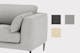 Détail de l'assise du canapé Gaillon avec revêtement en tissu texturé gris clair Kari et les alternatives de couleurs disponibles