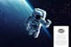 Astronaut im Weltall, daneben ein Siegel mit Disclaimer der Space Foundation