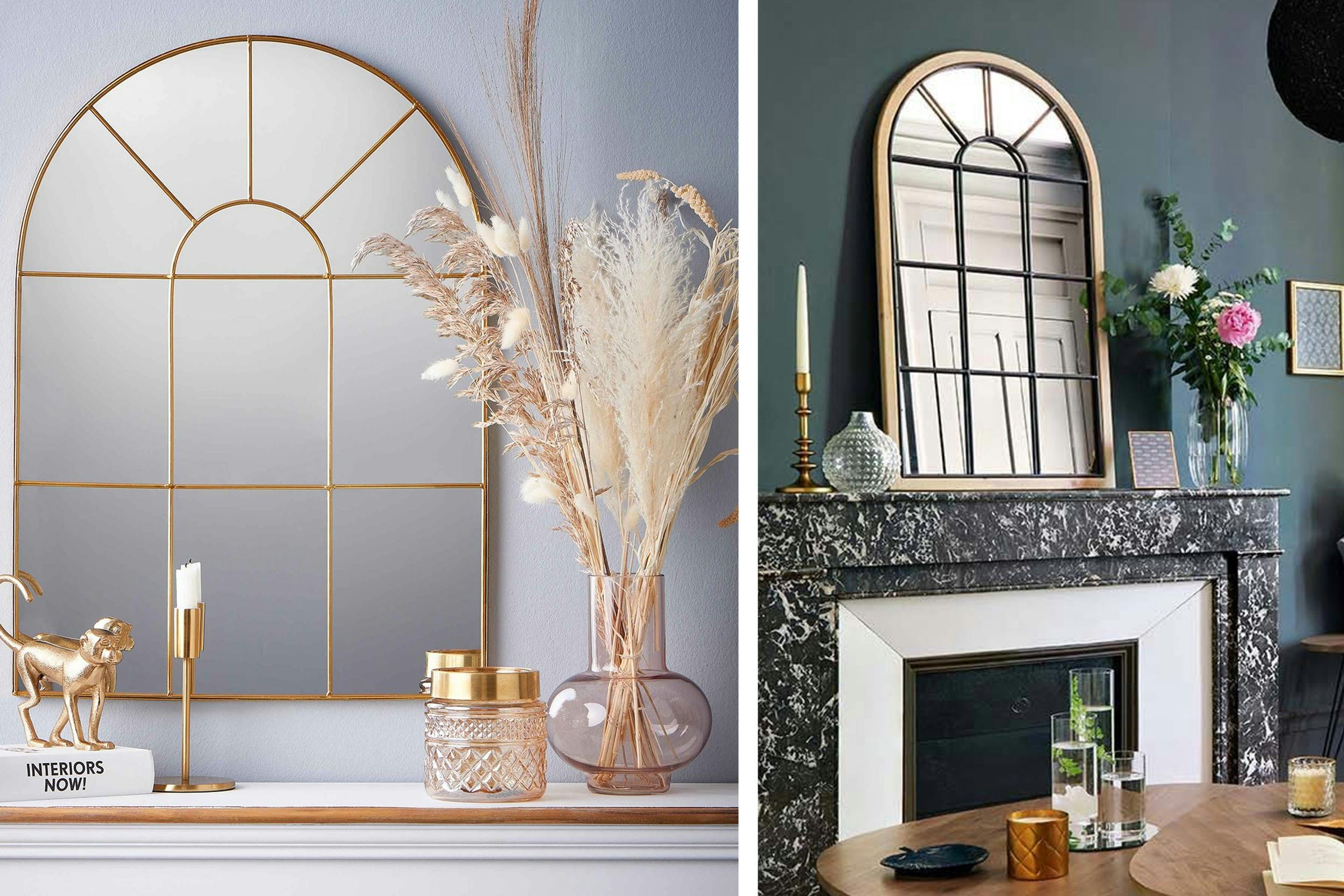 Spiegels in de vorm van een ouderwets raam in goudkleurig design.