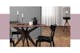 Salle à manger avec une table ronde en hévéa foncé, accompagnée de chaises en bois noir et d'une suspension en métal noir. Au fond, un buffet en bois sombre avec une structure en métal noir, un vase avec de l'herbe de la pampa, un lampadaire et une décoration murale. À côté, un coin repas avec une table ronde en bois sombre devant une étagère murale blanche ainsi que des chaises de salle à manger blanches.