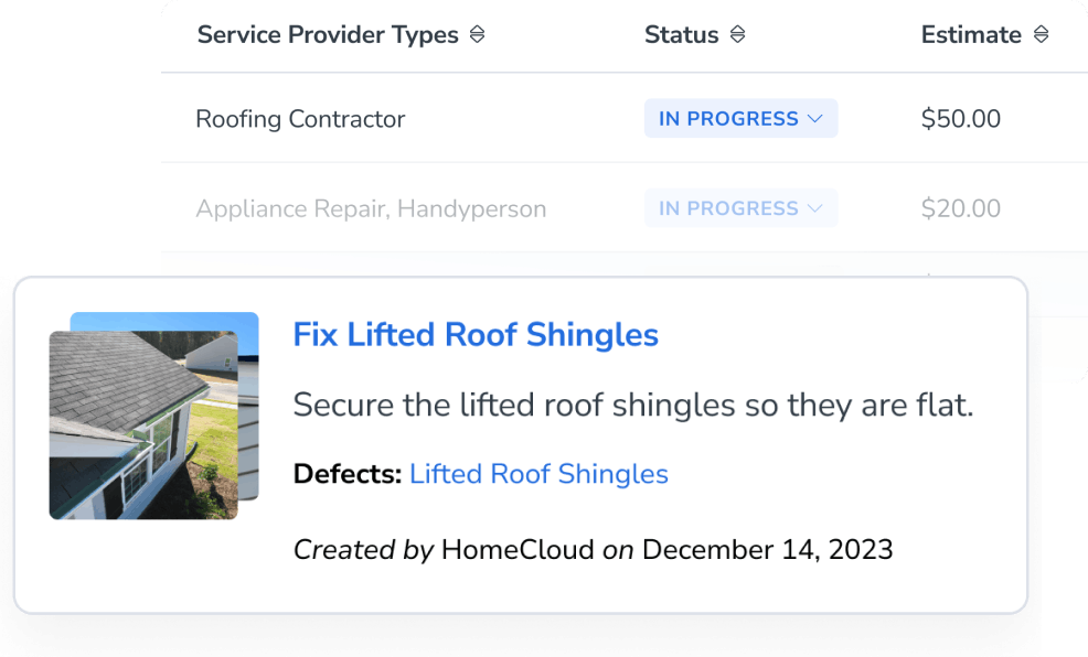 HomeCloud provides recommended repairs and pricing for each defect found.