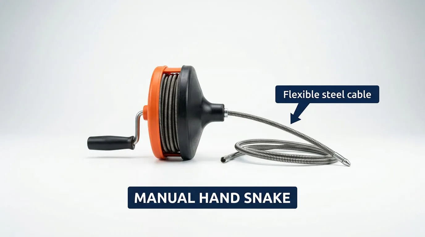 Manual hand snake with a flexible steel cable