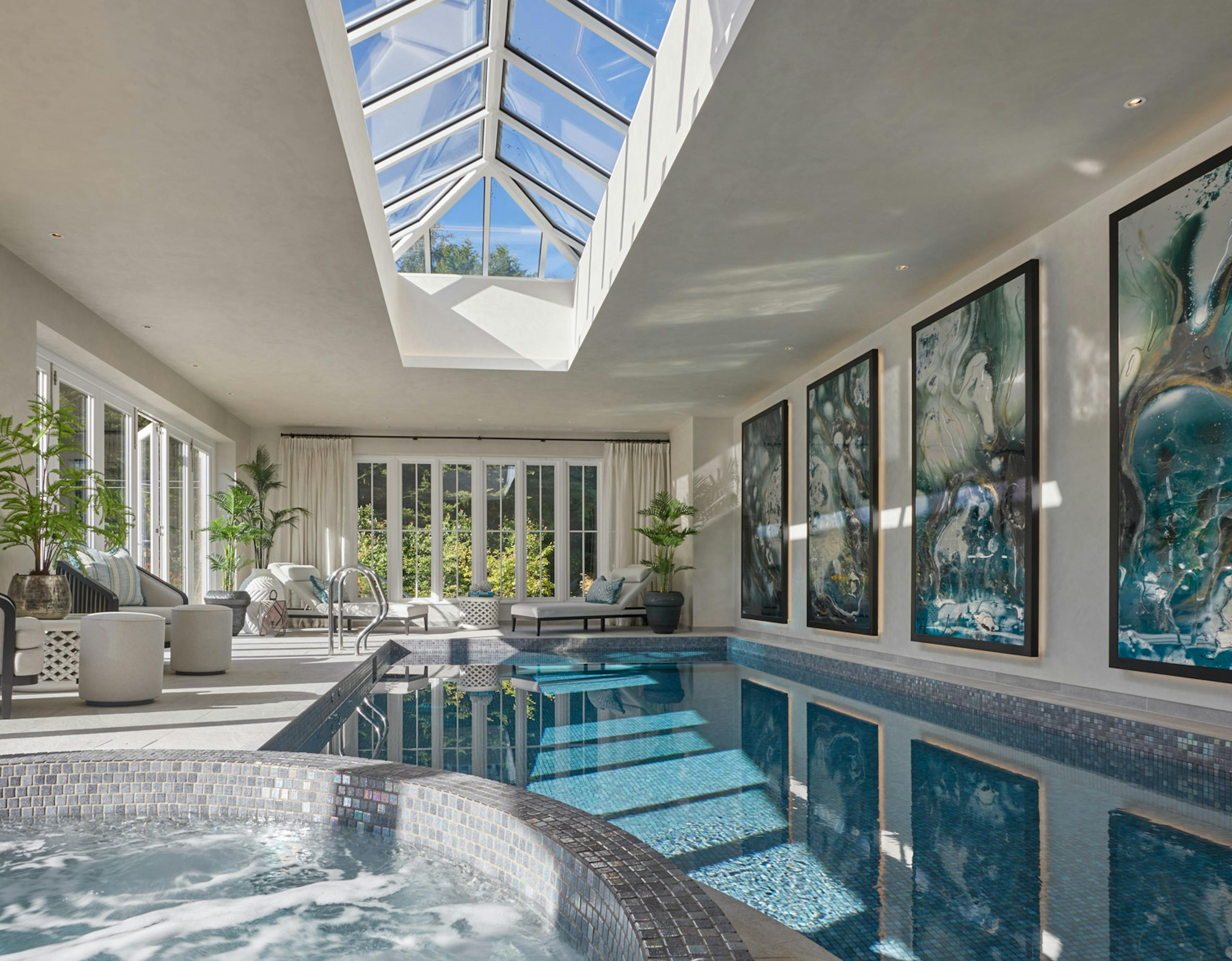A swimming pool with integrated music and lighting 