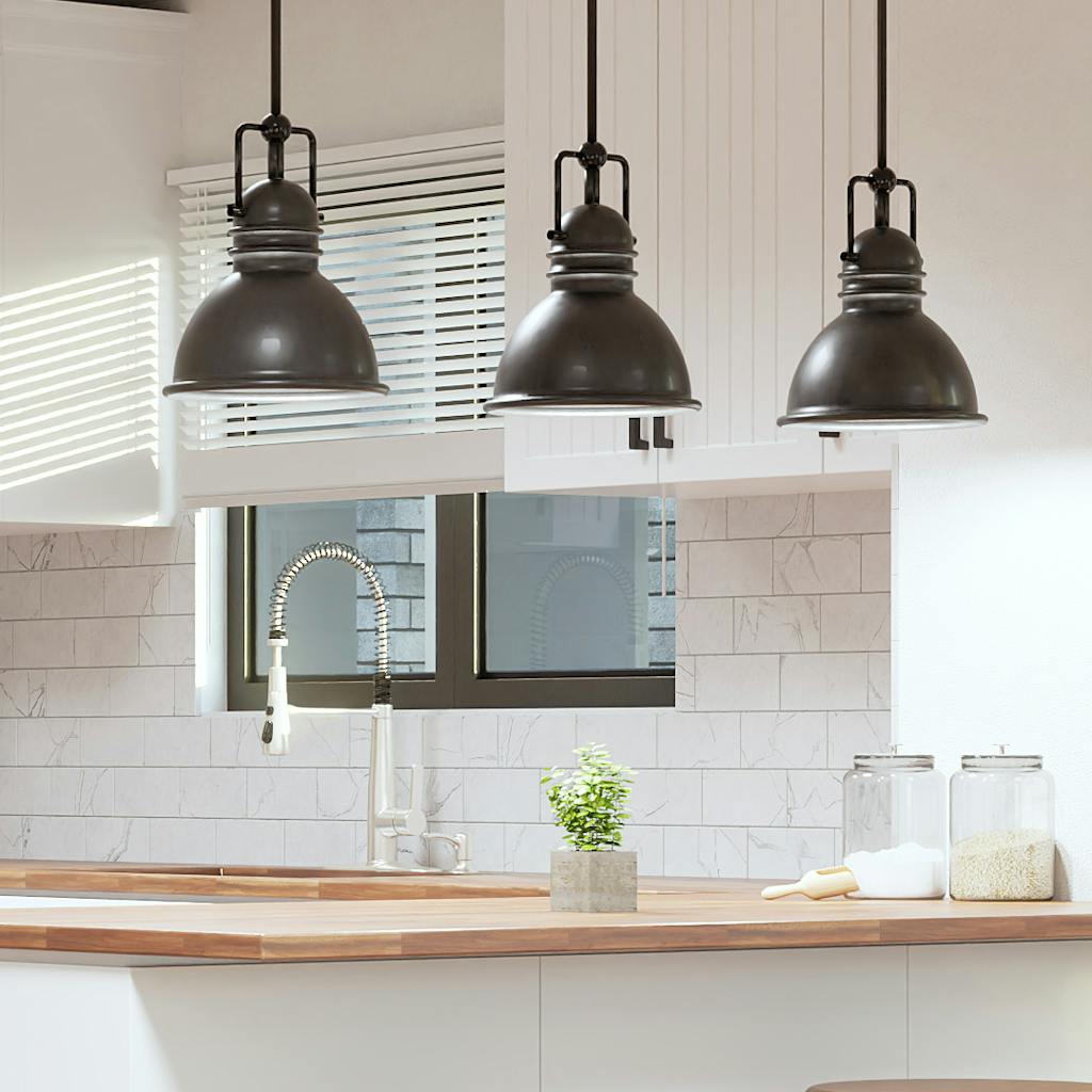 3D Render of Pendant lights over kitchen counter by HomeRender
